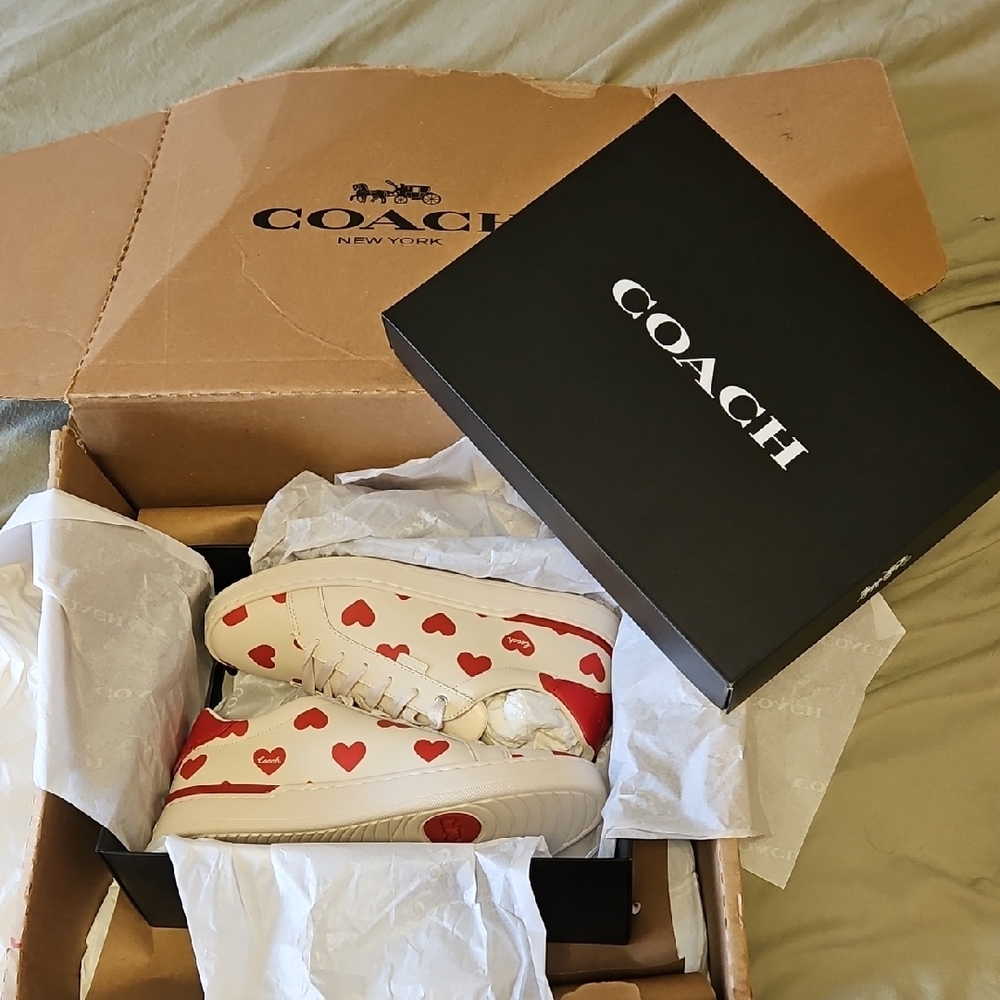 Coach White and Red Heart Sneakers